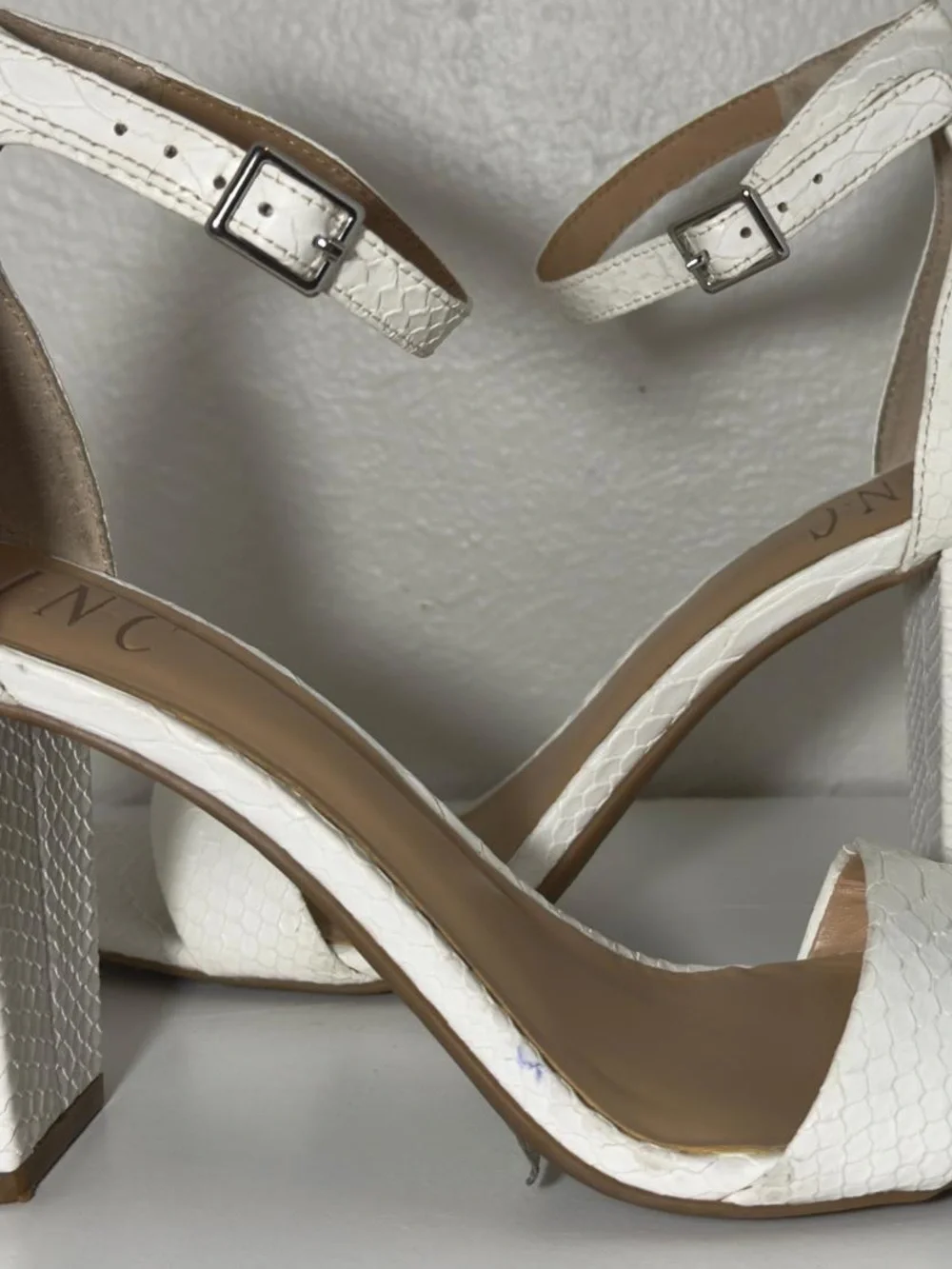 INC International Concepts White Textured Ankle-Strap Block Heels